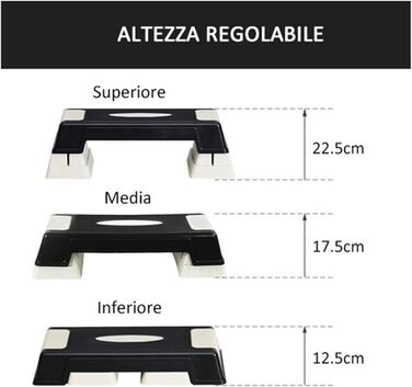 Професійний пластиковий аеробний фітнес-степпер HOMCOM 71 x 28 x 12,5 см/17,5 см/22,5 см Чорний і сірий