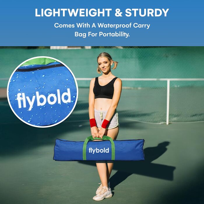 Flybold Сітка для піклболу 6,7 м, переносна, з сумкою, металева конструкція, для вулиці та приміщення, опціонально з 4 ракетками