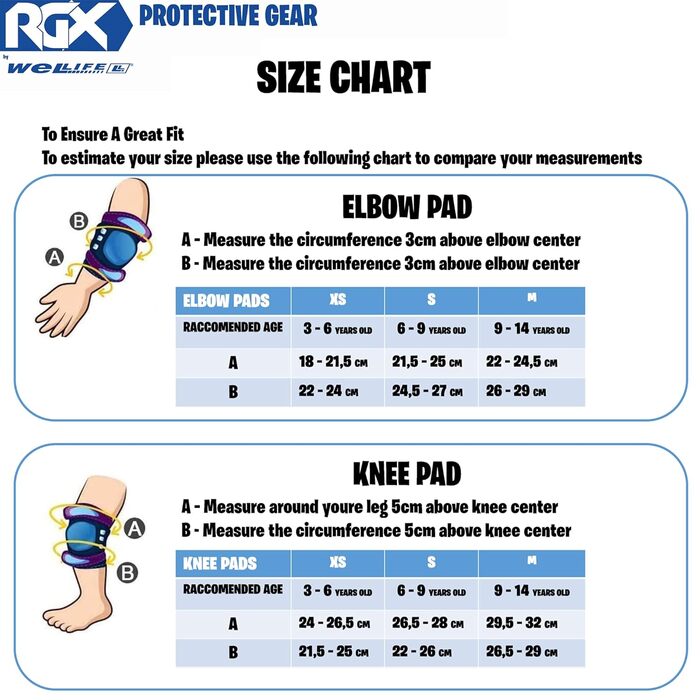 Комплект захисту WeLLIFE для дітей RGX 6 наколінників, налокітників, зап'ясть і рук для туберкульозу, скейтборду, велосипеда, скейтборду, самоката та інших видів спорту в безпеці (синій, XS)