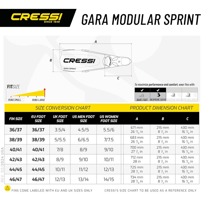 Плавці Cressi Gara модульні, регульовані, чорні, EU 42/43, Італія