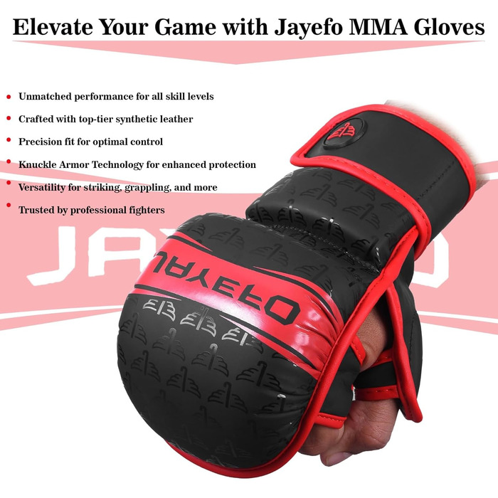 MMA рукавички Jayefo з відкритою долонею для спарингу та греплінгу, універсальні для чоловіків і жінок, підтримка зап'ястя, для MMA, боксу, муай-тай, кікбоксингу