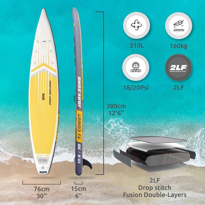 ДЖБАЙ. Надувне весло Zone Comet Touring SUP Stand Up Paddle з аксесуарами 380x76x15 см - 12'6''x30''x6''