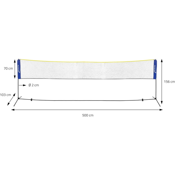 Сітка для бадмінтону Hauki, Тенісна сітка 400 см/500 см, Чорна / H156 см, Набір сіток для бадмінтону, 3 рази для бадмінтону, Транспортна сумка, Міцна залізна рама, Портативна волейбольна сітка, Тренувальна сітка для приміщень і вулиці (Синій, 500 см)