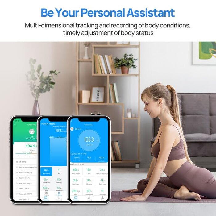 Цифрова ваги для людей з APP, інтелектуальна ваги для контролю ІМТ, ваги, жиру, м'язової маси, макс. навантаження 180 кг, батарея в комплекті, синя