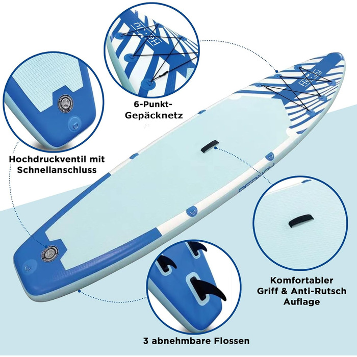 Дошка для веслування He-Ju SUP SUP, 335 x 84 x 15 см, надувна та водонепроникна, ідеально підходить для початківців і досвідчених веслувальників, включаючи аксесуари (синій)