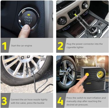 Міні 12V компресор для авто, електричний насос для шин із манометром та адаптерами, жовтий