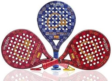 СЕРІЯ PADEL Серія SPIN ABS і полікарбонатна ракетка Padel Максимальна продуктивність завдяки інноваційним, нековзним прогумованим бічним сторонам Червона ракетка тверда, синя ракетка м'яка, ракетка екстра м'яка (червона)