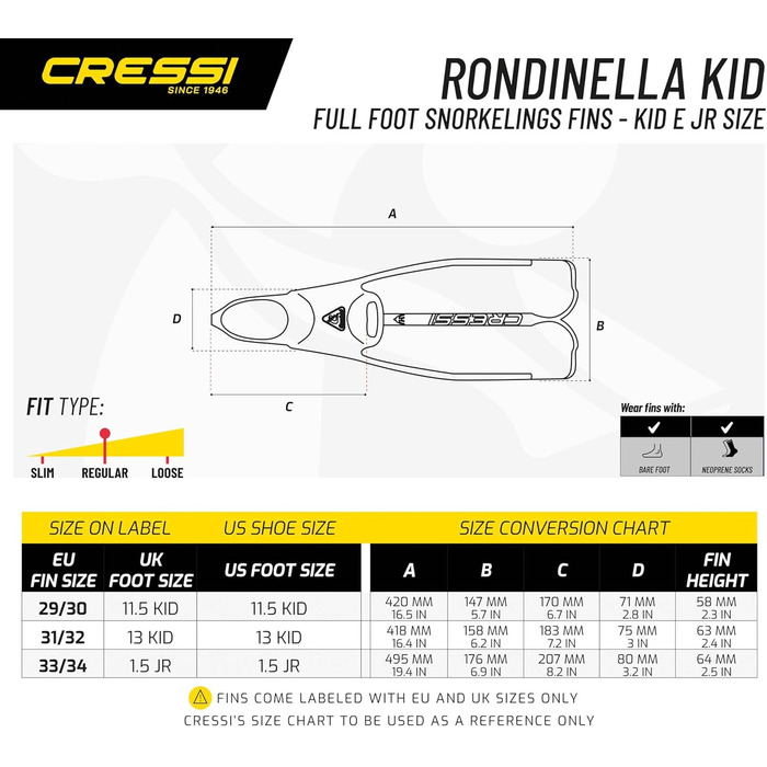 Плавці Cressi Rondinella жовті (31/32, Італія)