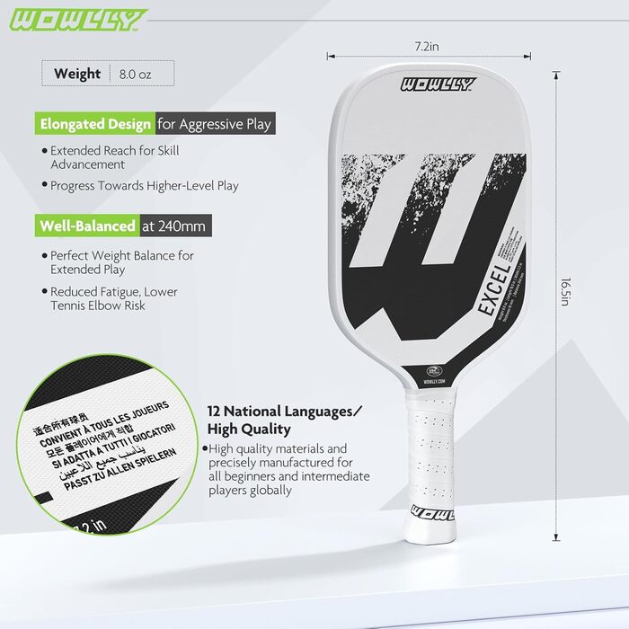 Ракетка для піклболу WOWLLY Graphite Pickleball SX5 Honeycomb, Comfort Grip, схвалено USAPA