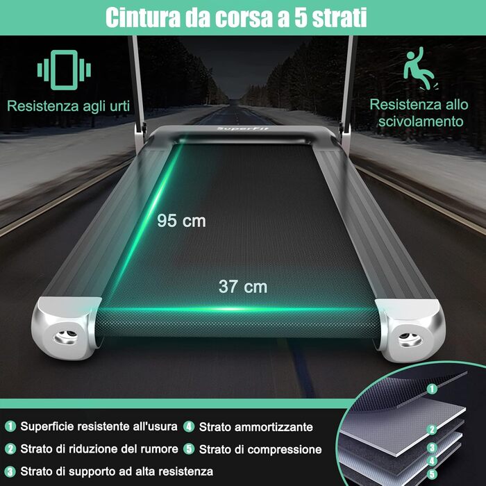 Бігова доріжка COSTWAY з додатком, 12 програм, LED, Bluetooth (сріблястий)