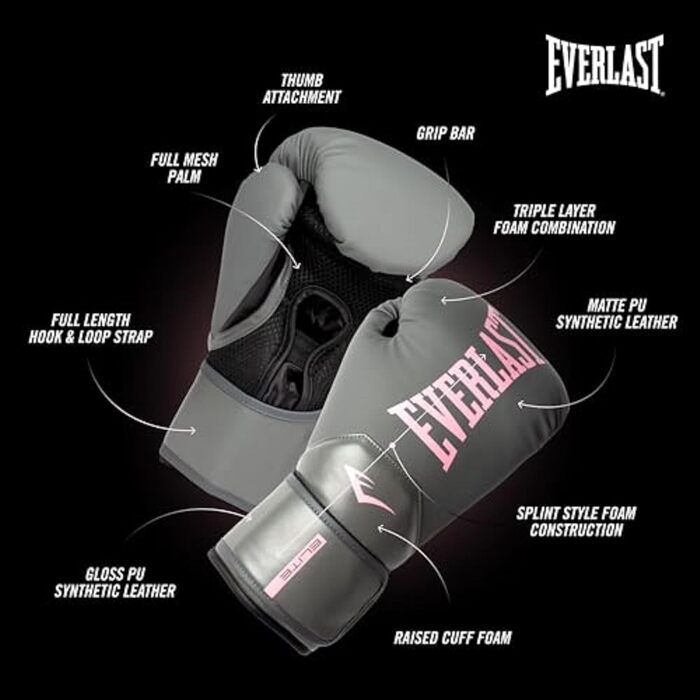 Жіночі боксерські рукавички Everlast Elite Prostyle 12oz, сірі/рожеві