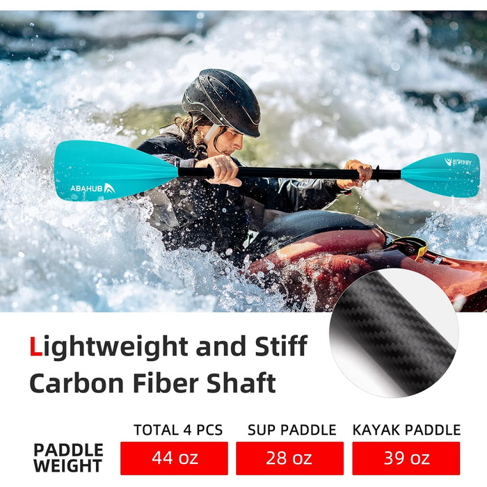 Весло Abahub Carbon SUP 2в1, регульоване, легке, синє, 4 шт.