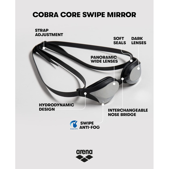 Чоловічі окуляри для плавання Cobra Core Swipe Mirror (1 упаковка) один розмір сріблястий