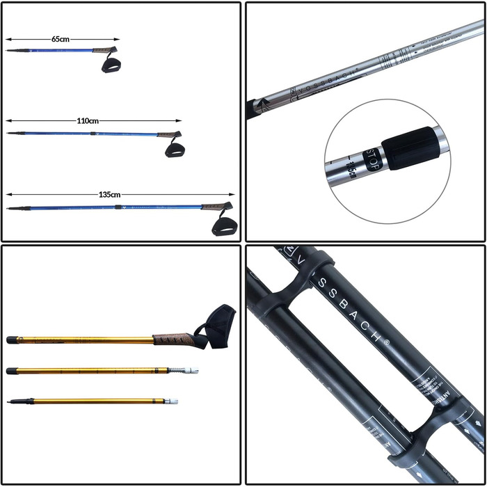 Телескопічні палиці для скандинавської ходьби VOSSBACH Alu з 12 насадками Туристичні палиці Трекінгові палиці Алюмінієві трекінгові піші прогулянки Палиця для ходьби синя
