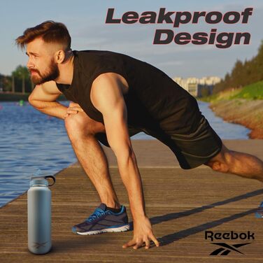 Пляшка для води Reebok з нержавіючої сталі, ізольована, з трубочкою, спортивний дизайн, 900 мл, подвійні стінки, вакуумна ізоляція, BPA-free, синя