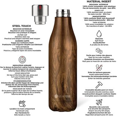 Термос Les Artistes Paris Bottle'Up 750 мл, нержавіюча сталь, дерев'яний дизайн, BPA-free, тримає тепло 12 годин, холод 24 години, багаторазовий