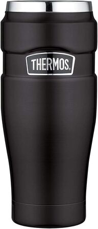 Термокружка Thermos STAINLESS KING, нержавіюча сталь, чорна матова, 0,47 л, для кави та чаю, герметична, з гачком для пакетика, BPA-free, зберігає тепло 7 годин, холод 18 годин, можна мити в посудомийці