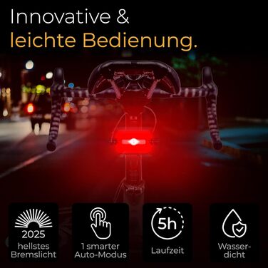 LED велосипедне світло 100 Люкс з акумулятором 2000 мА·год, USB-C, з відбивачем і стоп-сигналом, водонепроникне, переднє/заднє, StVZO, для велосипеда