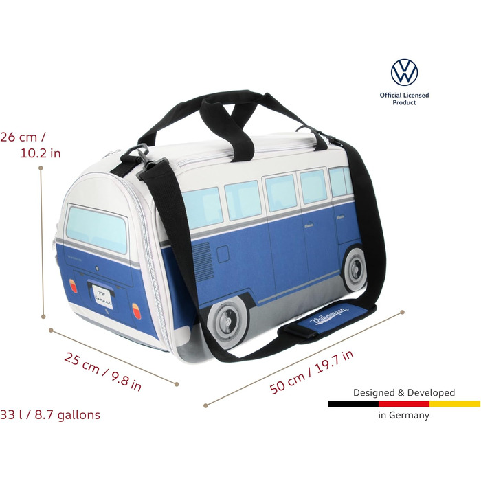 Сумка спортивна ретро T1 Bulli Bus Blue & Beige Small (50x25x26 см)