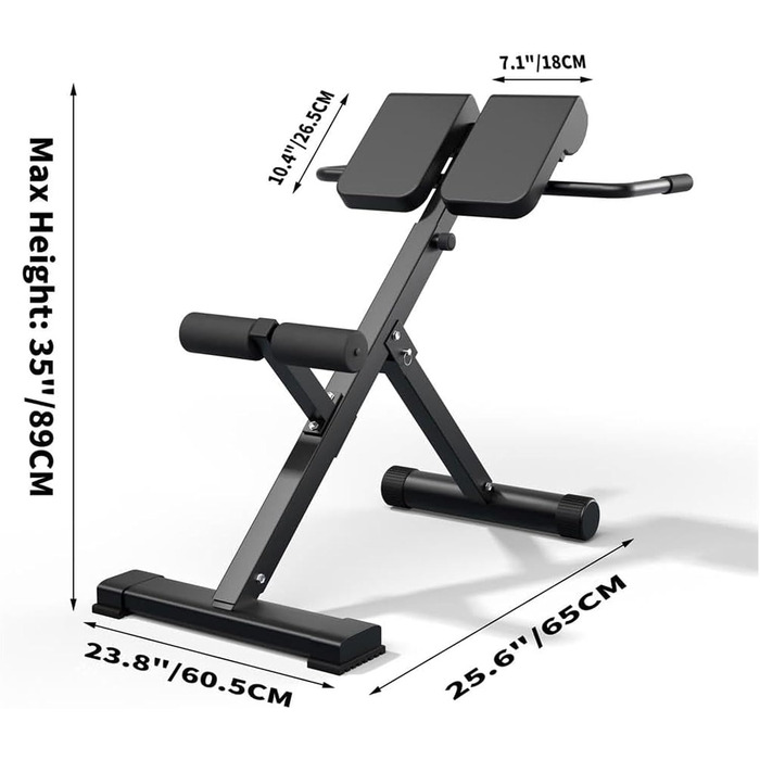 Лава для тренажерного залу Римський стілець з гіперекстензією 45 градусів, складна лава для вправ, регульована висота та спинка, тренажер для живота для домашнього тренажерного залу, навантаження 300 кг Фітнес-обладнання