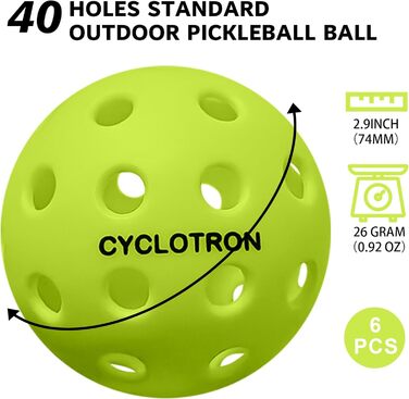 Кульки Cyclotron Pickleball, USAPA, 40 отворів, 6 шт. (зелені)