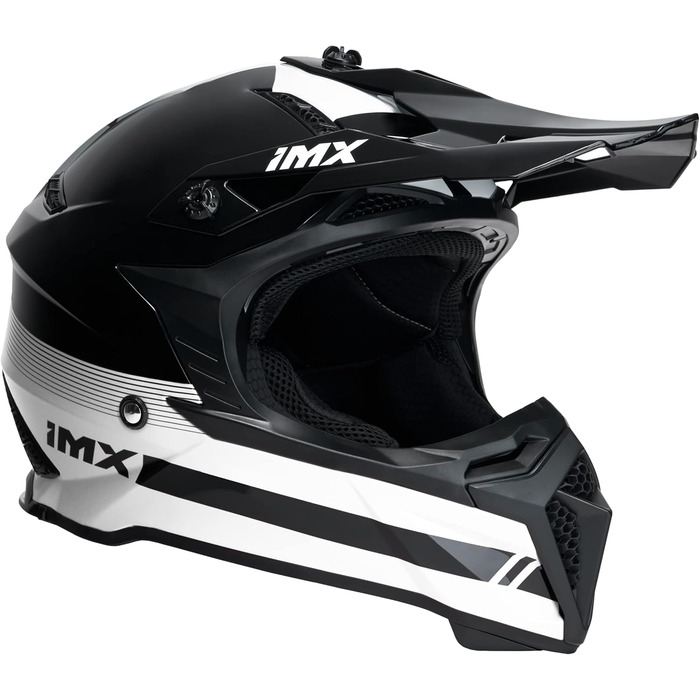 Мотошолом FMX-02 для бездоріжжя, 2 розміри, чорний/білий, знімні щоки, регульований козирок, знімний внутрішній підклад, S