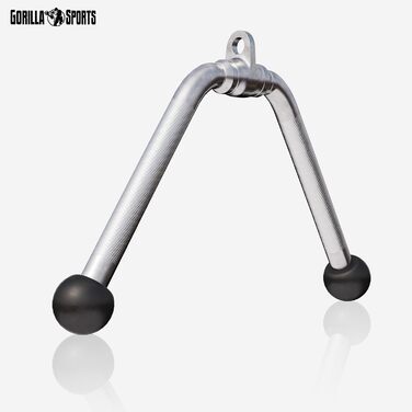 GORILLA SPORTS® Гриф для кросовера — широкий, для біцепса, трицепса, лат, SZ-гриф, хромований, з обертовим шарніром, нековзний — ручки для тягових тренажерів, тренажер передпліччя