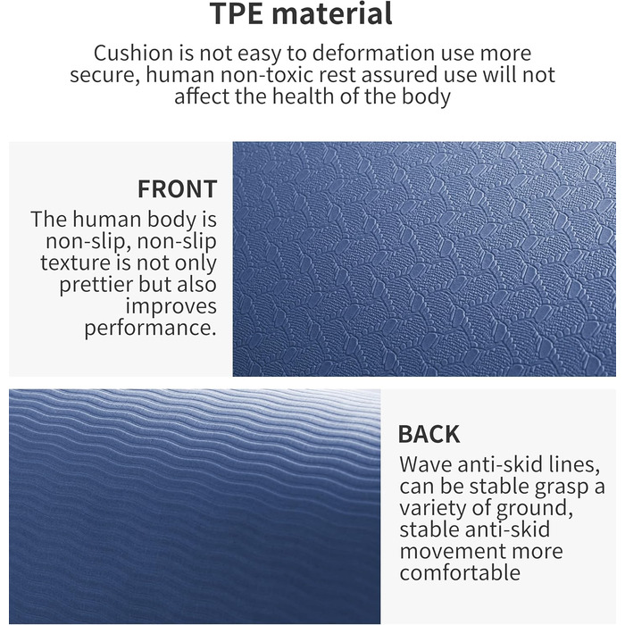 Додатковий розмір TPE Килимок для чоловіків Нековзний килимок для тренувань, фітнесу, тренажерного залу, пілатесу, присідань, розтяжки з сумкою для перенесення для ремінця (200 см x 100 см x 6 мм) синій 200 см * 100 см * 6 мм