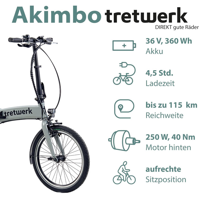 Електровелосипед Akimbo - 8-шв. Shimano, 250 Вт, сірий, 20