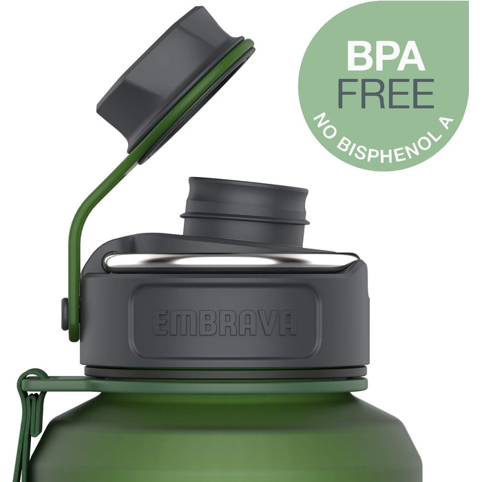 Велика спортивна пляшка Embrava 1,2 л з широким носиком, не протікає, BPA/BPS-free Tritan, для подорожей, спорту, кемпінгу, фітнесу, зелена матова
