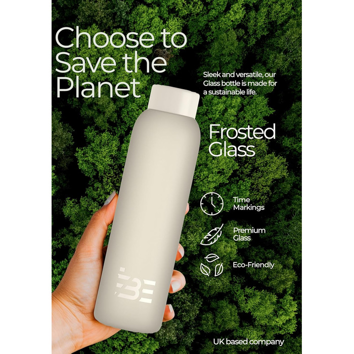 Be-Active Пляшка для води 1 л з боросилікатного матового скла, BPA-free, з мотиваційною розміткою часу