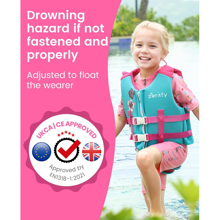 Куртка для плавання Zeraty Kids Life Jacket для малюків з регульованими ременями безпеки Вік 1-9 років / 22-50 фунтів Pink S (рекомендований вік 1-3 роки)