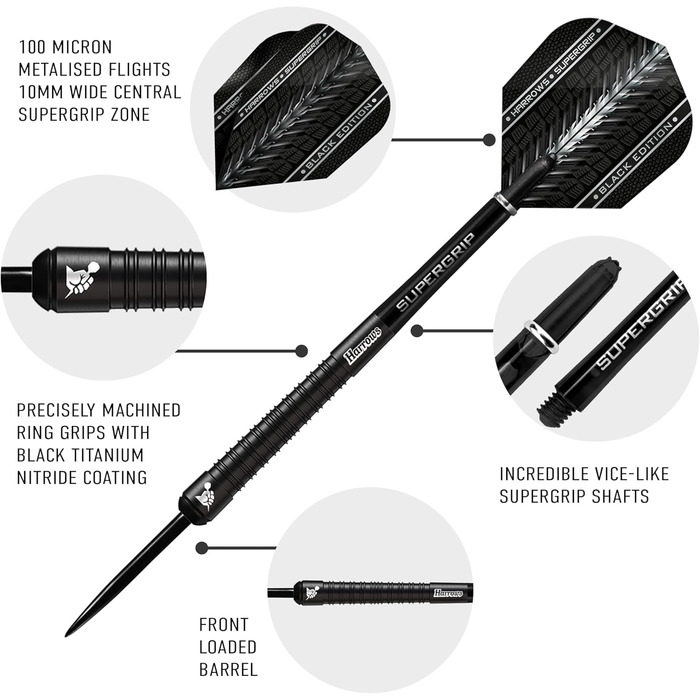 Борони SUPERGRIP Black Edition Dartset 90 Вольфрам, 28г з валами та польотами