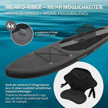 Надувна SUP-дошка ECD Germany Makani 320 см, до 150 кг, з регульованим алюмінієвим веслом і повним комплектом аксесуарів, різні кольори