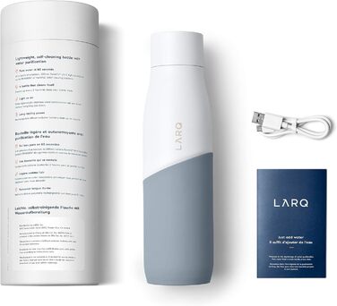 Пляшка LARQ Movement PureVis 710 мл — легка нержавіюча пляшка для води з UV-стерилізатором, самостійне очищення, неізольована, багаторазова, для подорожей, біла/камінь