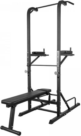 Силова станція GORILLA SPORTS Power Tower, складана лава, турнік, бруси, до 150 кг, чорна, багатофункціональний тренажер для дому