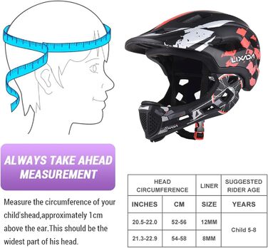 Велосипедний шолом Lixada Дитячий шолом Fullface Знімний унісекс 52-56см Дитячий шолом 2-в-1 інтегрований розмір регульований зі знімним захистом підборіддя Шолом Роликові ковзани для велосипедів, скейтбордів (червоний)