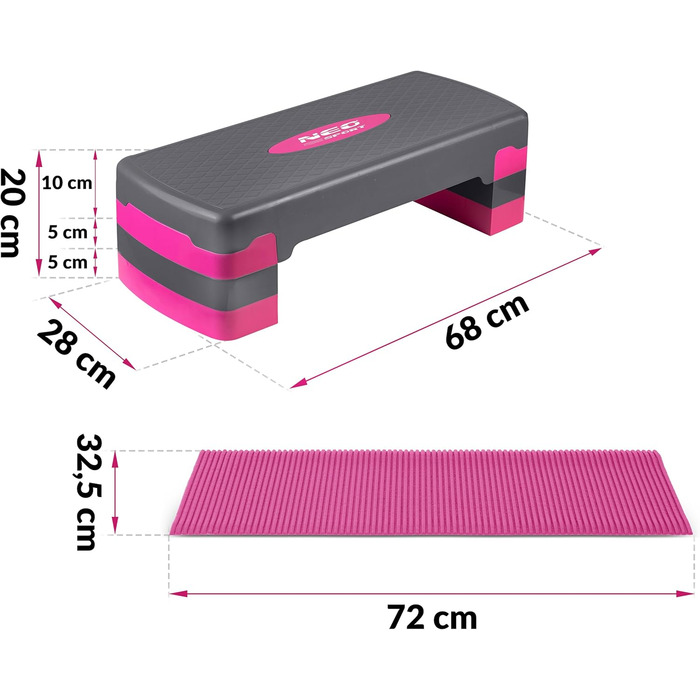 Степпер Степ-лава з протиковзким килимком - регульована по висоті степлава з 3 рівнями - тренажер для офісу та дому Рожевий, Сірий
