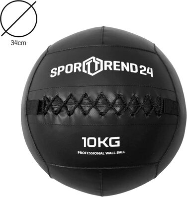 Настінний м'яч Sporttrend 24 3 кг, 4 кг, 5 кг, 6 кг, 7 кг, 8 кг, 9 кг, 10 кг, 12 кг в чорному кольорі Ваговий м'яч, Тренувальний м'яч, Вага, М'яч, М'ячі, Фітнес (чорний, 10 кг)