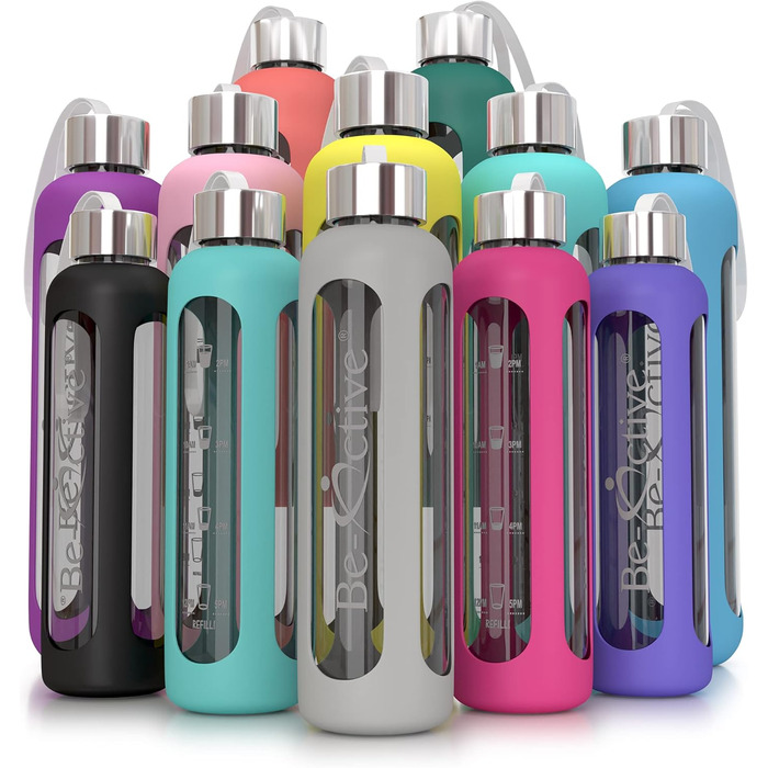 Скляна пляшка для води Be-Active 1000 мл з боросилікатного скла, BPA Free, з силіконовим чохлом, гаряче рожевий колір