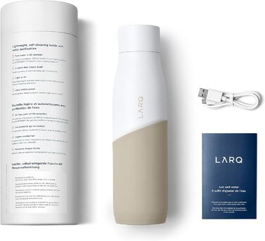 Пляшка для води LARQ Bottle Movement PureVis 710 мл — легка, самочистна, неізольована, з нержавіючої сталі, з UV-очищенням, багаторазова, для подорожей, біла/пісочна