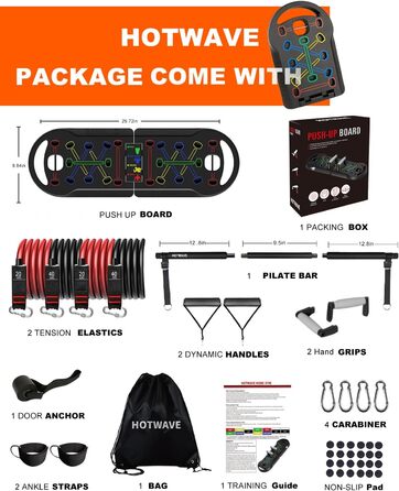 HOTWAVE Push Up Board 20-в-1: Портативна складна дошка для віджимань, професійний тренажер для чоловіків і жінок, домашній спортзал, універсальні ручки для підлоги