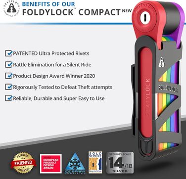 Складаний велосипедний замок FoldyLock Compact 85 см – високий рівень безпеки, з ключем і кріпленням, для електровелосипедів, самокатів та велосипедів
