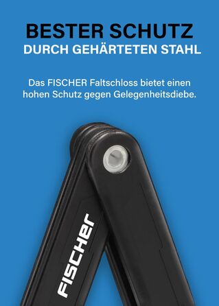 Велозамок складаний FISCHER PROTEC PLUS 85 см, 3 ключі, чорний, м'який матеріал, з пилозахистом