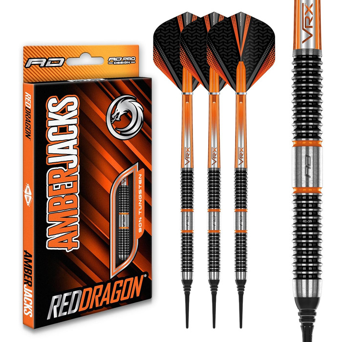 Дротики для дартсу Red Dragon Amberjack Softip 18 г – професійний набір з перами та стрижнями