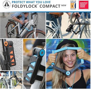 Складаний велосипедний замок FoldyLock Compact 85 см – високий рівень безпеки, з ключем і кріпленням, для електровелосипедів, самокатів та велосипедів