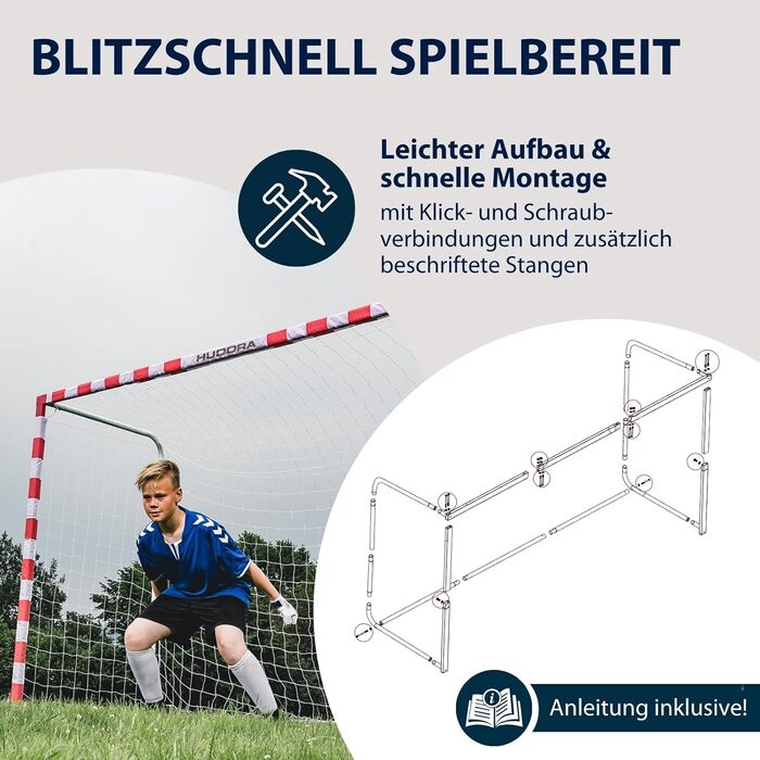 Футбольні ворота HUDORA Allround 300 - Стабільні футбольні ворота для дітей та дорослих - Стійкі до погодних умов та стабільні ворота в типових гандбольних розмірах - Високоякісна стіна для воріт на відкритому повітрі для відпочинку та тренувань