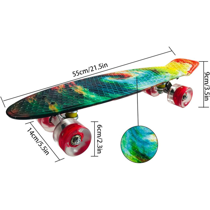 Скейтборд Sumeber Skateboard Kids Mini Cruiser Skateboard Complete 22 дюйми зі світлодіодними світловими колесами Скейтборд для дорослих Діти початківців Подарунок на день народження Color Swirl