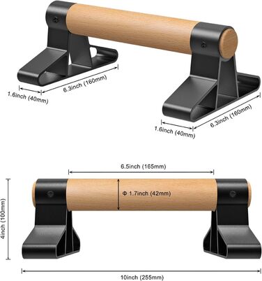Ручки для віджимання SELEWARE з ергономічною дерев'яною ручкою та надміцною сталлю - нековзні бруси для віджимань Стійки для рук для силових тренувань та гімнастики Дерево - довжина 25,5 см