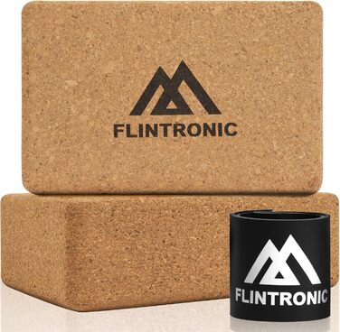 Набір блоків для йоги з Flintronic Cork з 2, 100 натуральний блок для йоги, Cork Block Yoga Blocks Екологічно чистий стійкий натуральний корок, блок для йоги Пілатес Фітнес - з 1 стрічкою опору